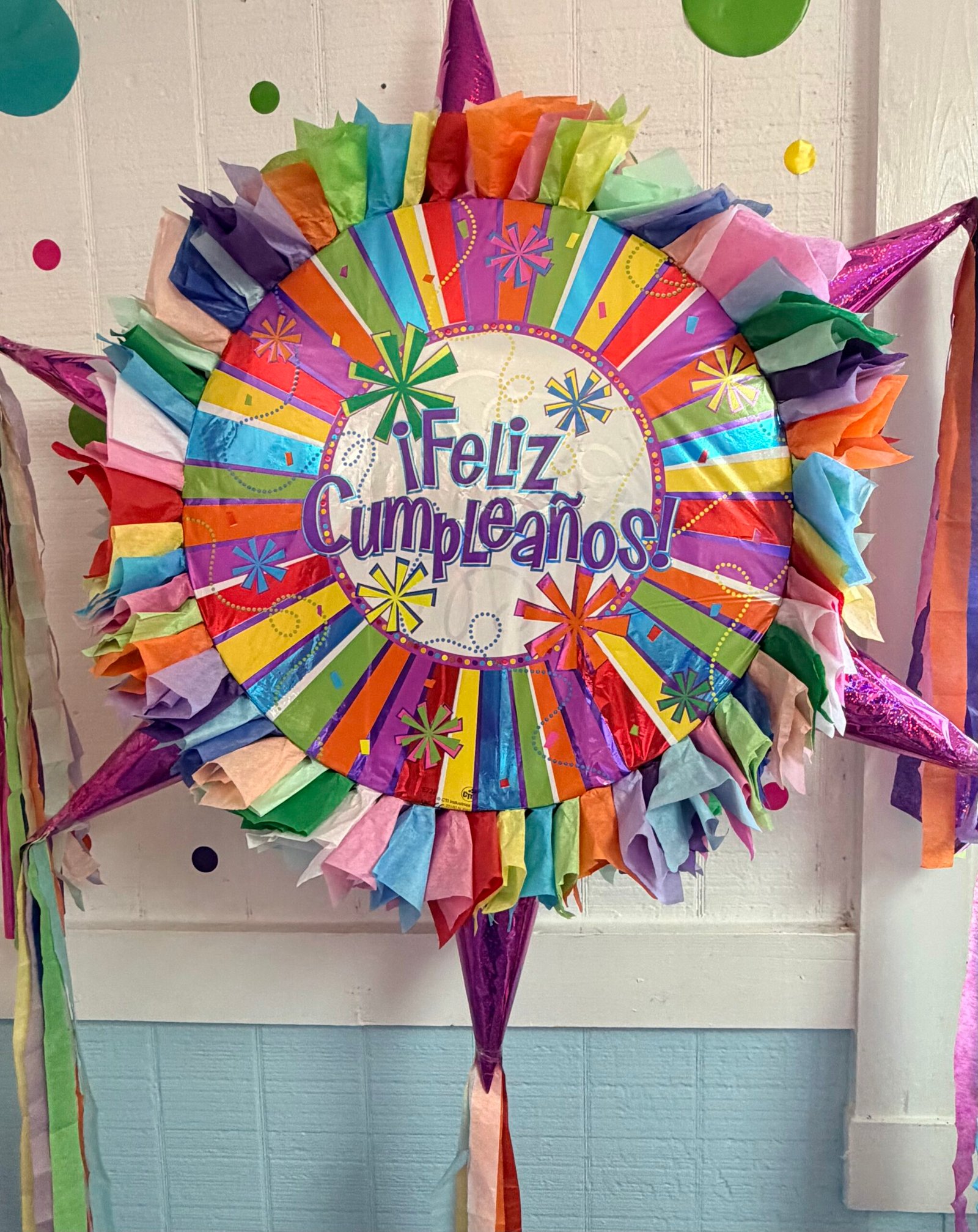 Happy Birthday Colors Round Piñata with 6 cones