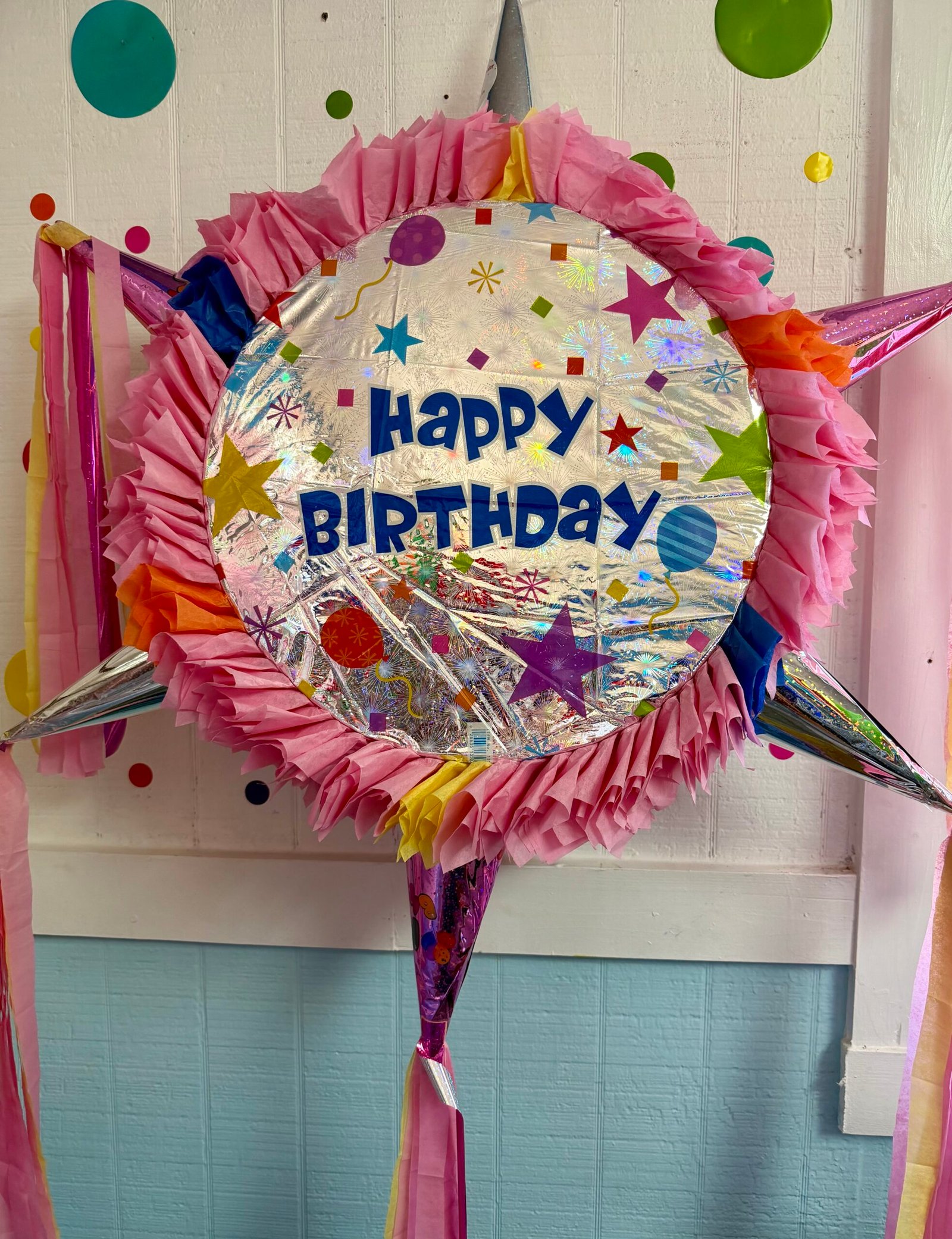 Happy Birthday Stars Round Piñata with 6 cones
