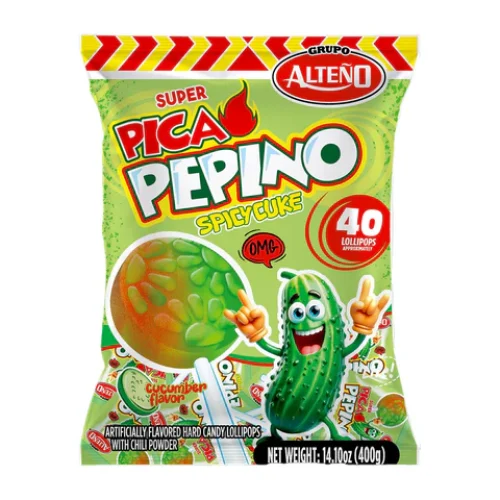 Alteño Pica Pepino – Spicy Cucumber Lollipop (40 ct Bag)
