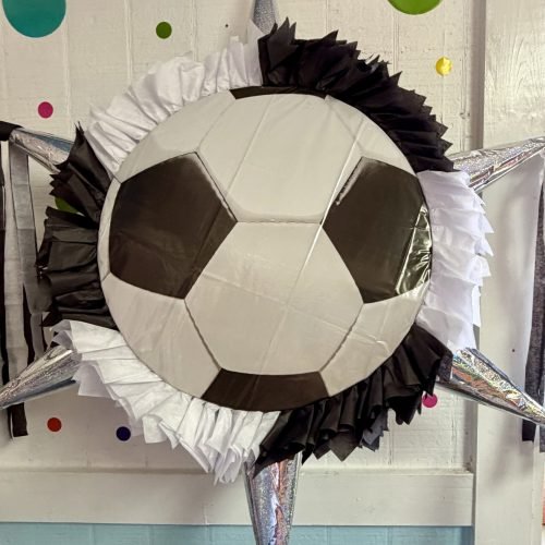 Soccer Black and White Round Piñata with 6 cones