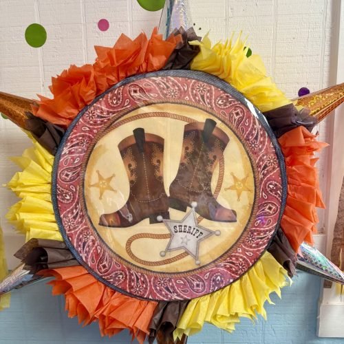 Cowboy Boots Round Piñata with 6 cones