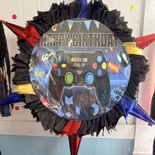 Gaming Remote Round Piñata with 6 cones