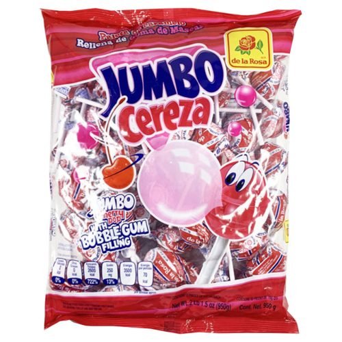 De La Rosa Jumbo Cereza – Jumbo Cherry Lollipop (50 ct Bag)