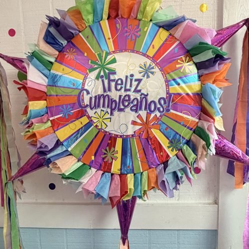 Happy Birthday Colors Round Piñata with 6 cones