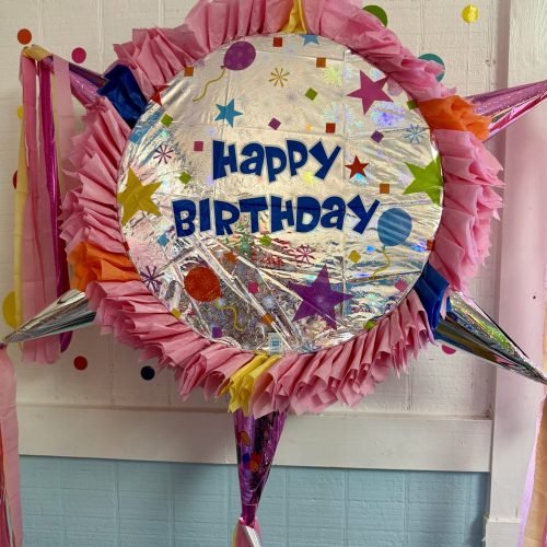 Happy Birthday Stars Round Piñata with 6 cones