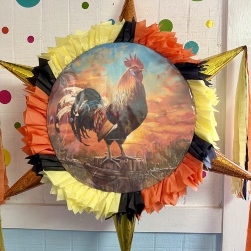 Rooster Round Piñata with 6 cones